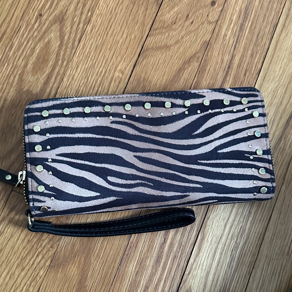 INC Zebra Print Studded Wristlet Wallet